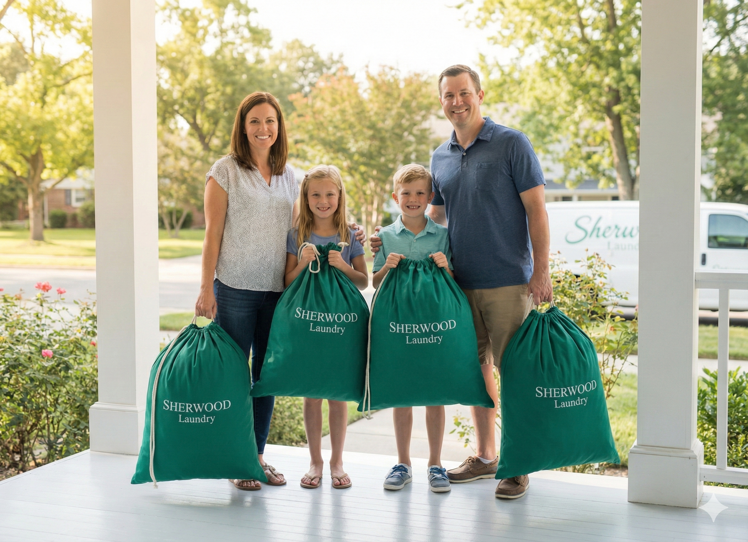 Family with 4 Sherwood Laundry bags